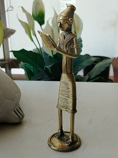 Handcrafted Reading Man Brass Figurine – Dhokra Artstyle