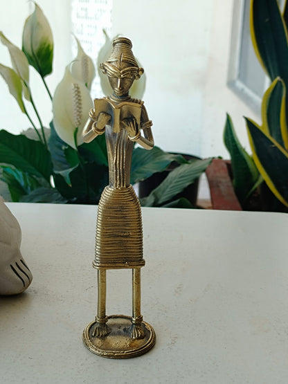 Handcrafted Reading Man Brass Figurine – Dhokra Artstyle