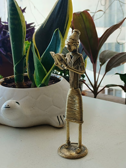 Handcrafted Reading Man Brass Figurine – Dhokra Artstyle