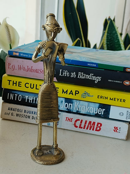 Handcrafted Reading Man Brass Figurine – Dhokra Artstyle