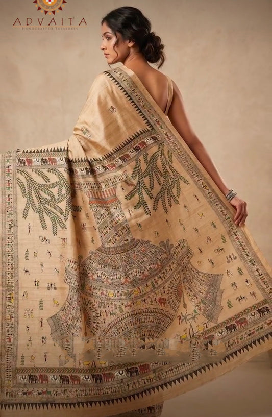 Kalash Motif Saura Art Desi Tassar Silk Saree