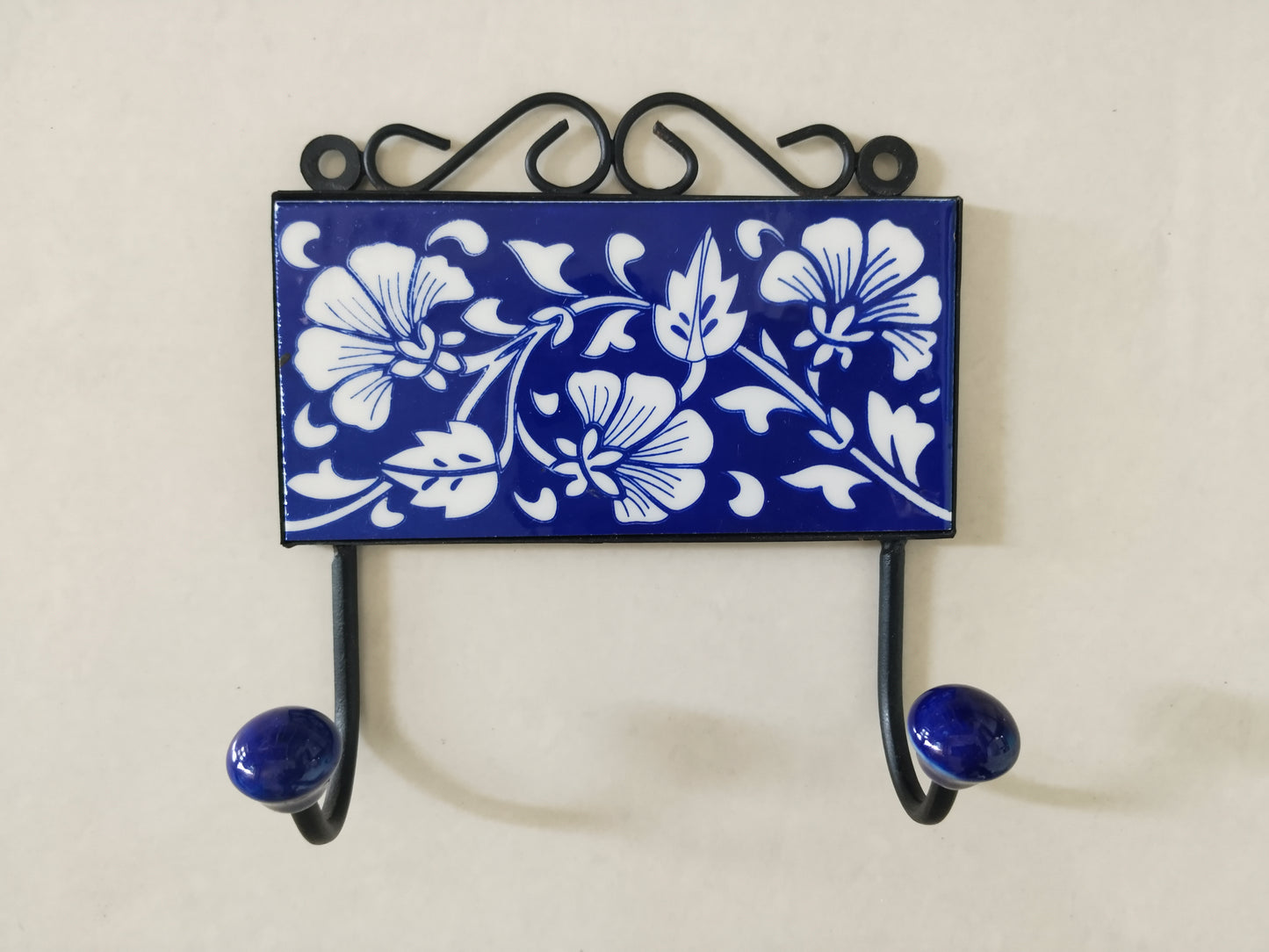 Blue and White Hand-painted Floral Ceramic Hook Holder