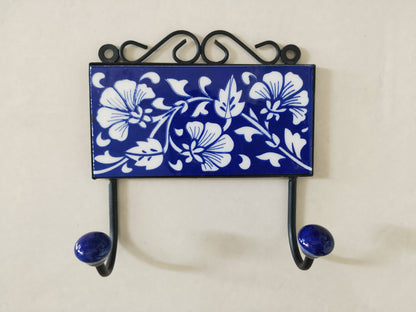 Blue and White Hand-painted Floral Ceramic Hook Holder