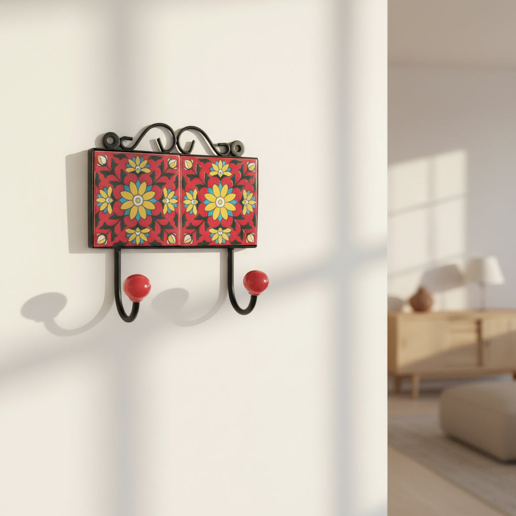 Red Floral Ceramic Hook Holder
