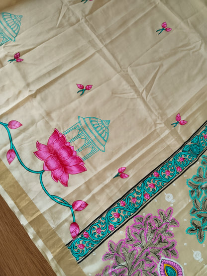 Krishna Raasleela on handloom Vegan Silk - Hand-painted Patachitra Saree with blouse