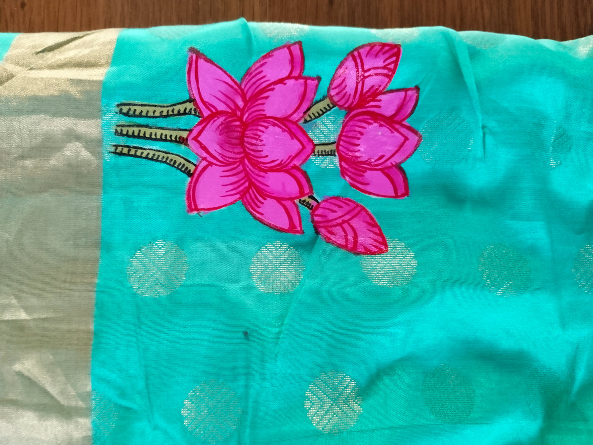 Krishna Raasleela on handloom Vegan Silk - Hand-painted Patachitra Saree with blouse