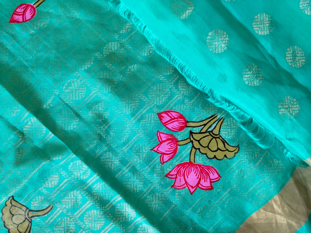 Krishna Raasleela on handloom Vegan Silk - Hand-painted Patachitra Saree with blouse