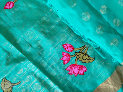 Krishna Raasleela on handloom Vegan Silk - Hand-painted Patachitra Saree with blouse