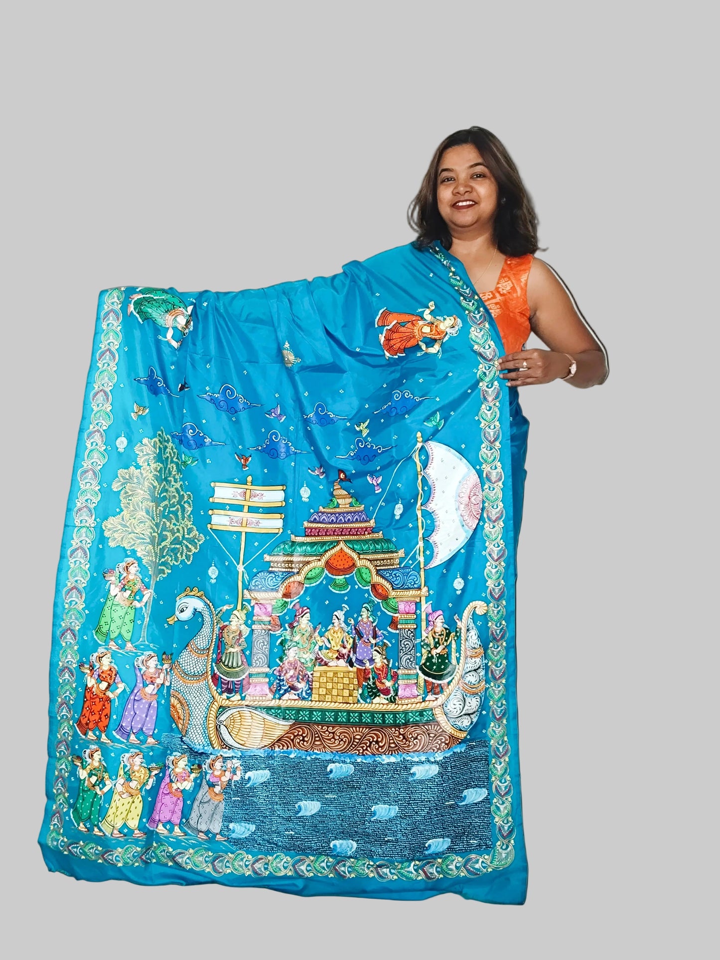 Boita Bandana on silk/vegan silk - Hand-Painted Patachitra Saree