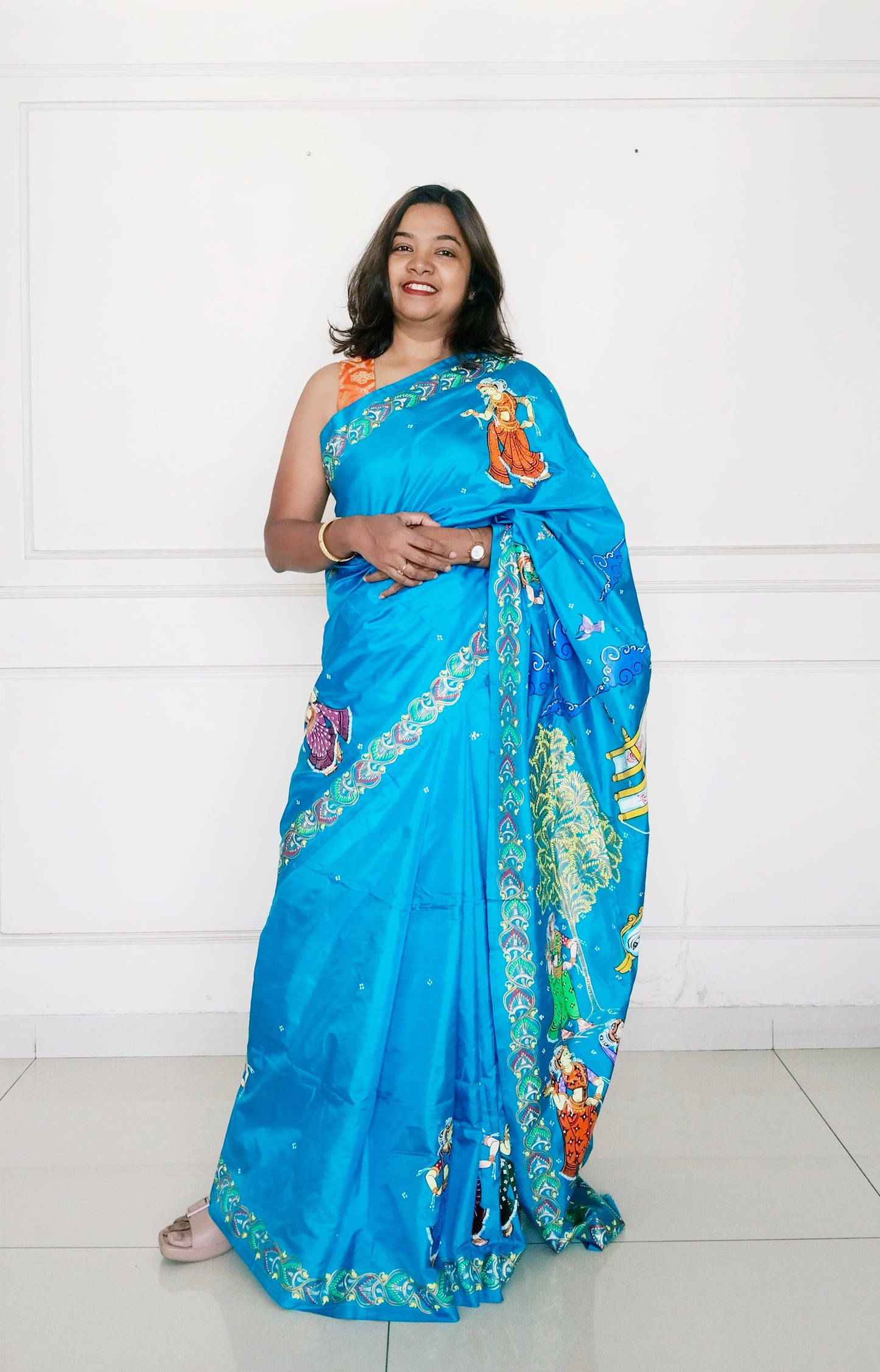Boita Bandana on silk/vegan silk - Hand-Painted Patachitra Saree