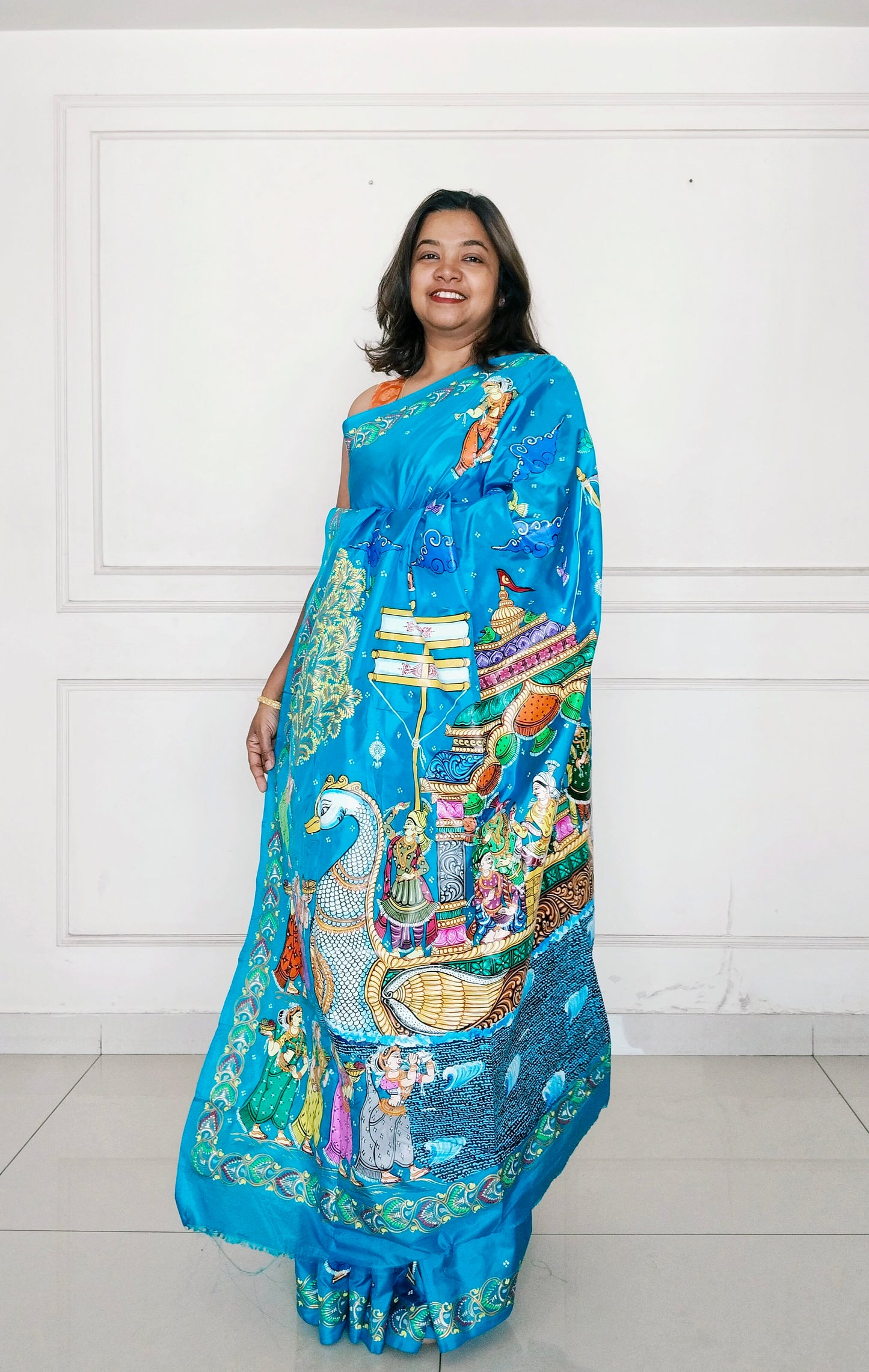 Boita Bandana on silk/vegan silk - Hand-Painted Patachitra Saree