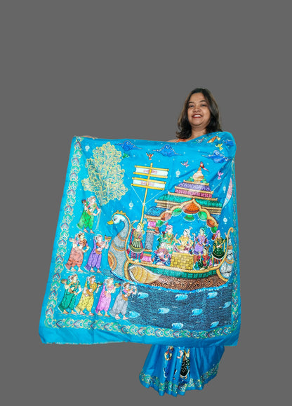 Boita Bandana on silk/vegan silk - Hand-Painted Patachitra Saree