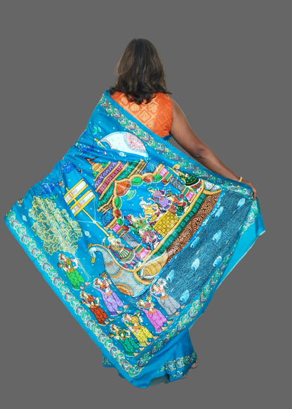 Boita Bandana on silk/vegan silk - Hand-Painted Patachitra Saree