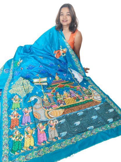 Boita Bandana on silk/vegan silk - Hand-Painted Patachitra Saree
