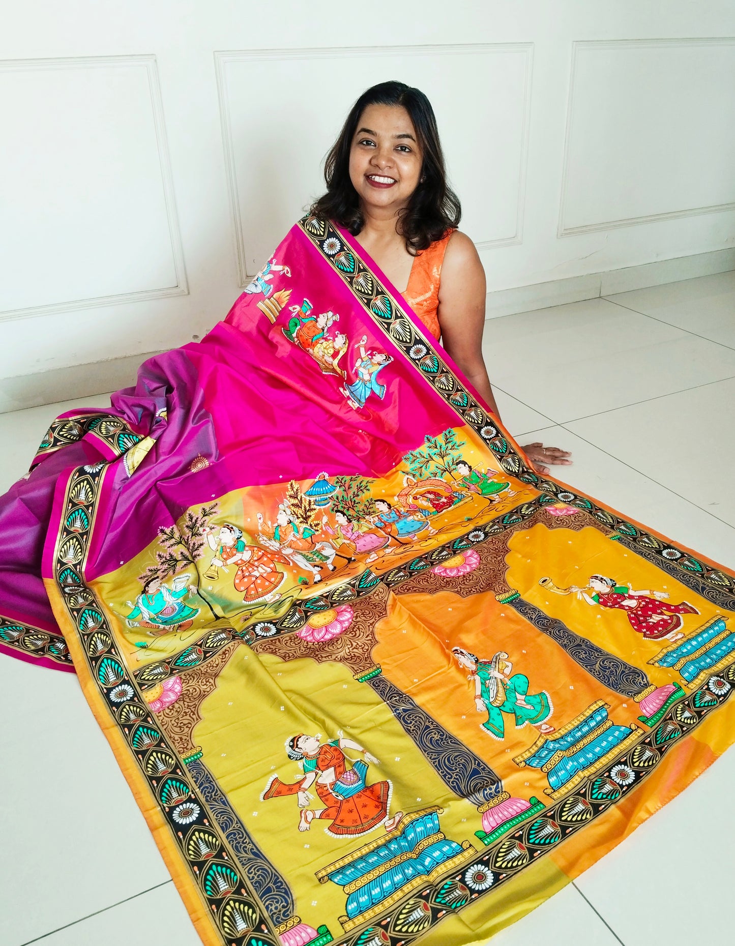 Pure Mulberry Silk Patachitra Bridal Celebration Saree - Click for color options