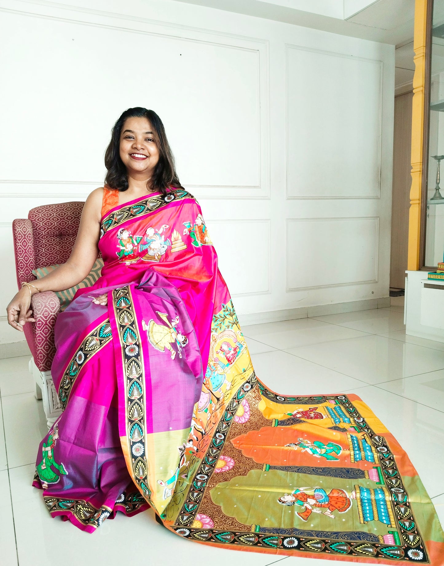 Pure Mulberry Silk Patachitra Bridal Celebration Saree - Click for color options