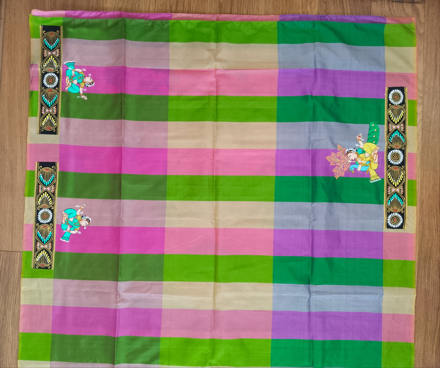 "Divine Indra Puja: Earth Harmony" 3D Katan Mulberry Silk Saree - Signature Saree