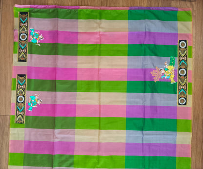"Divine Indra Puja: Earth Harmony" 3D Katan Mulberry Silk Saree - Signature Saree