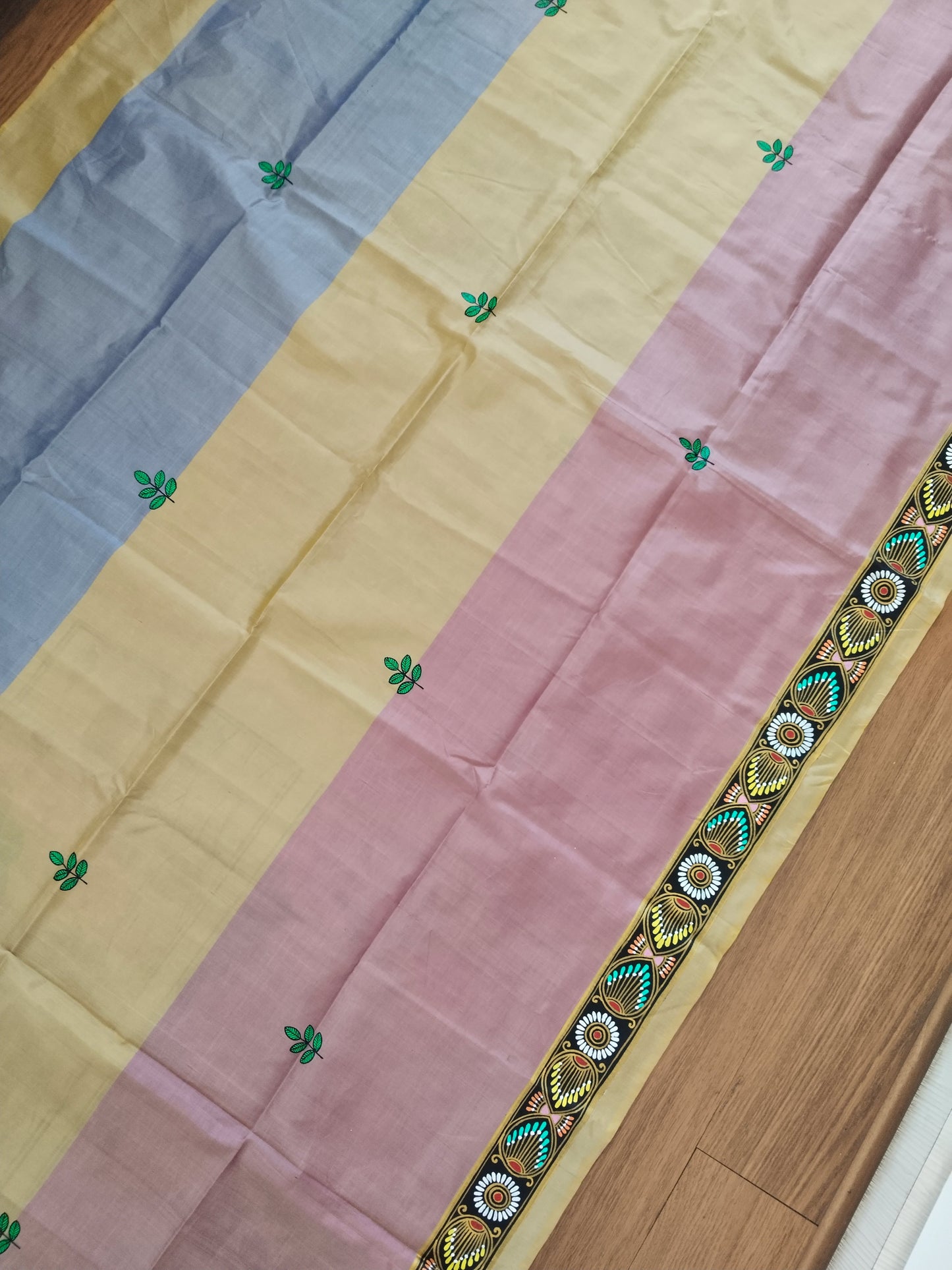 "Divine Indra Puja: Earth Harmony" 3D Katan Mulberry Silk Saree - Signature Saree