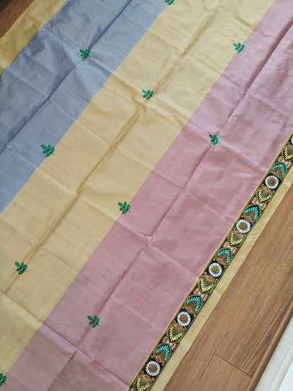 "Divine Indra Puja: Earth Harmony" 3D Katan Mulberry Silk Saree - Signature Saree