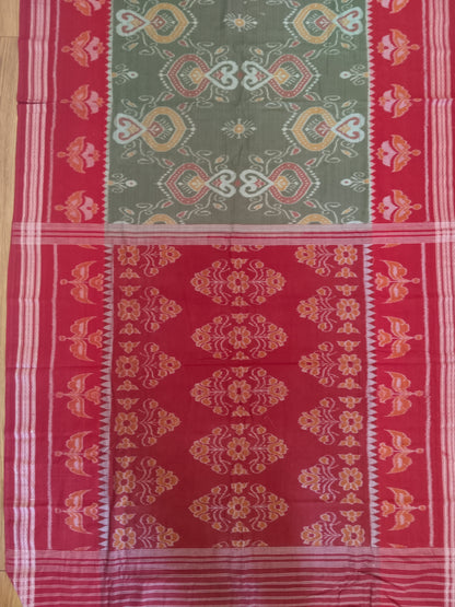 Blooming Earth Handloom Ikkat Cotton Saree - Maroon & Green