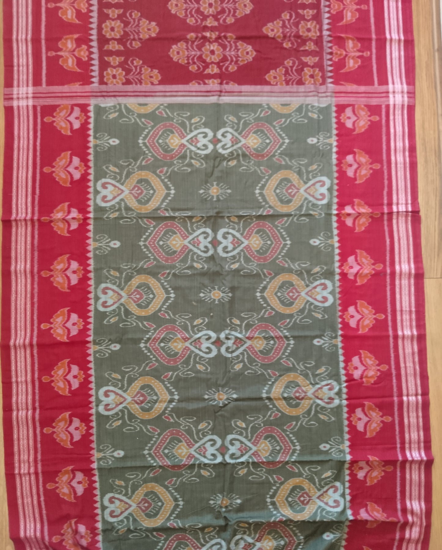 Blooming Earth Handloom Ikkat Cotton Saree - Maroon & Green