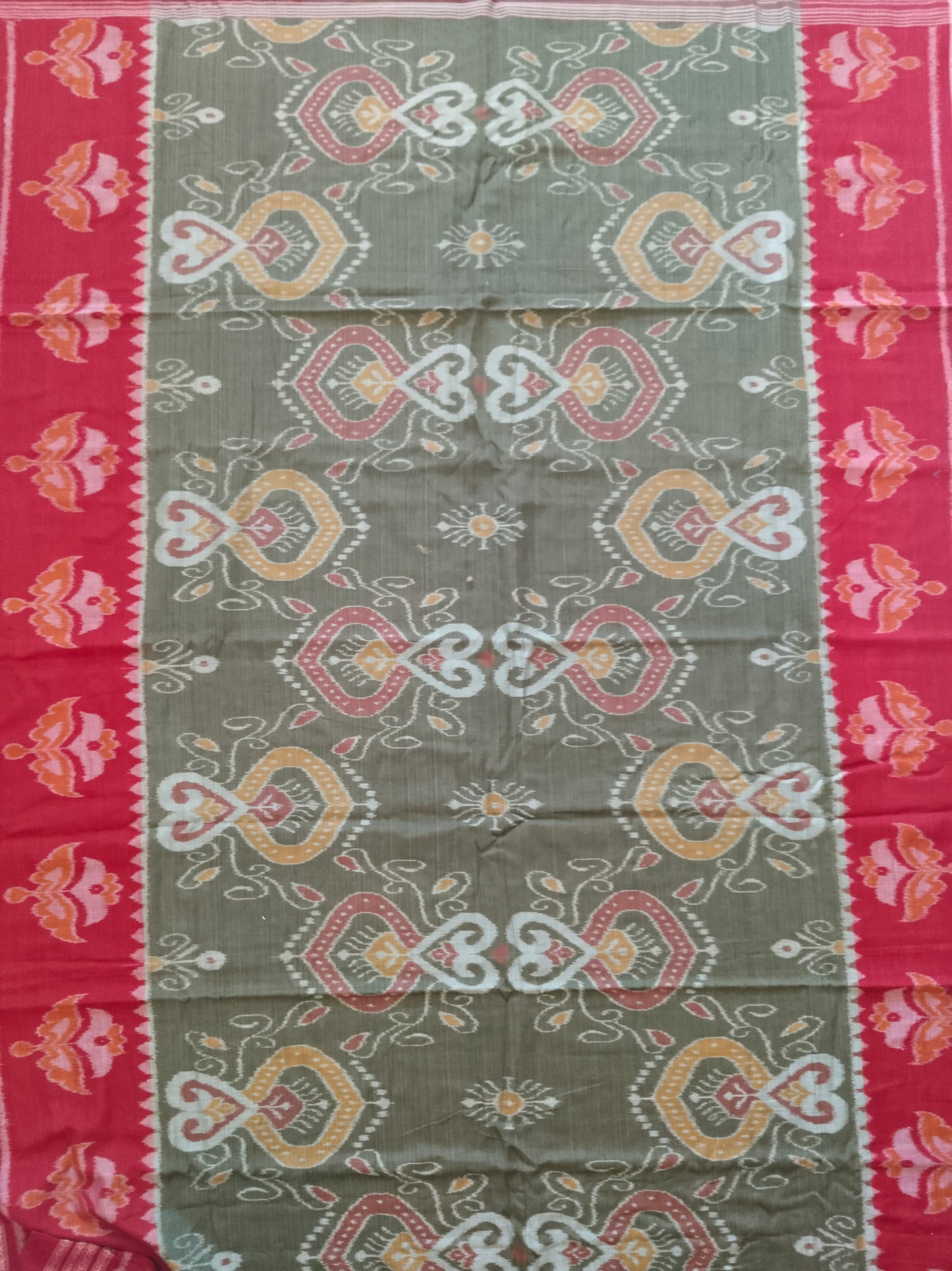 Blooming Earth Handloom Ikkat Cotton Saree - Maroon & Green