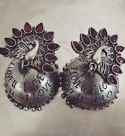 Brass Antique silver finish high quality statement jhumkas