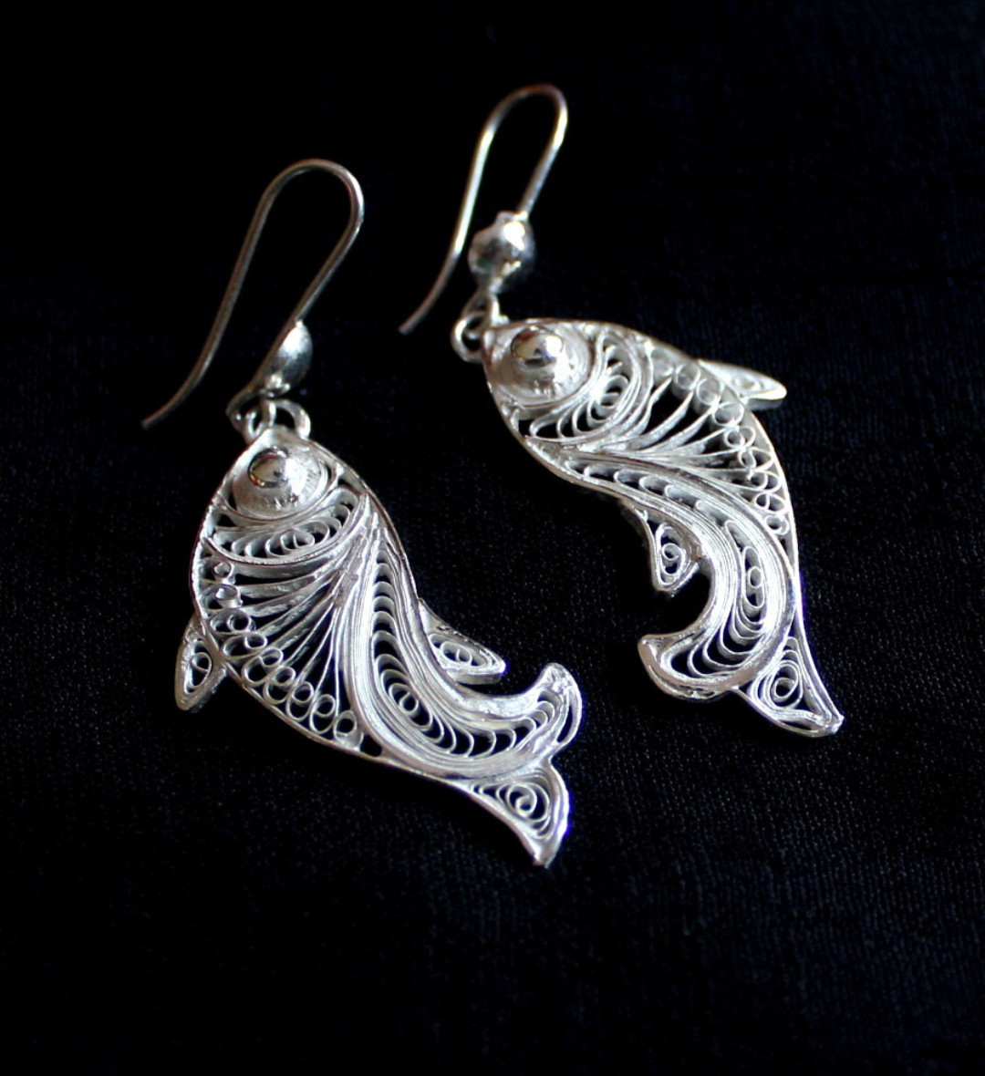 Fish/Double mesh/ Globe/ Disc-o- danglers - Silver Filigree Statement Earrings.