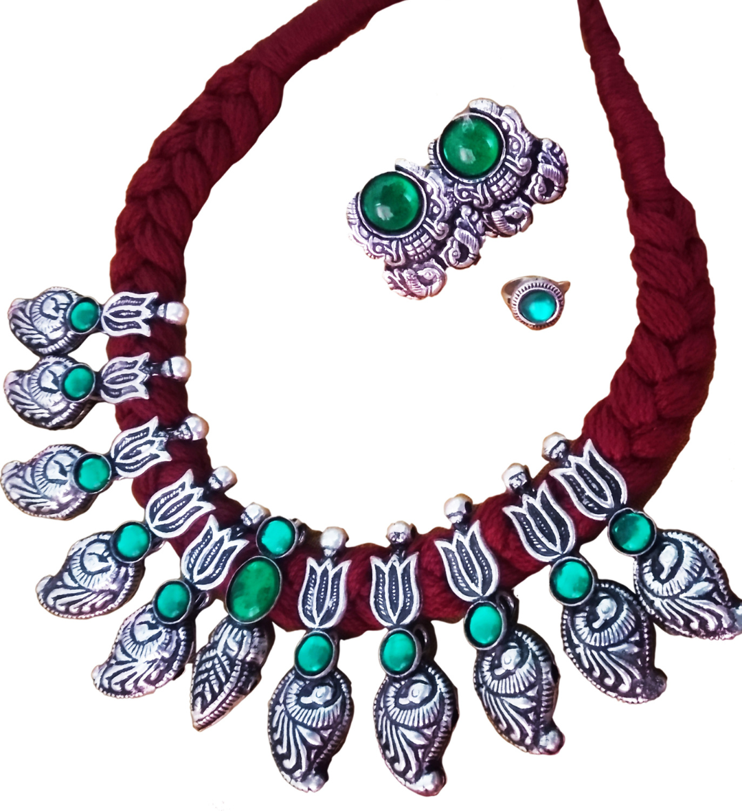 Advaita Handicrafts German Silver colorful Thread Necklace Sets - Click for variety.