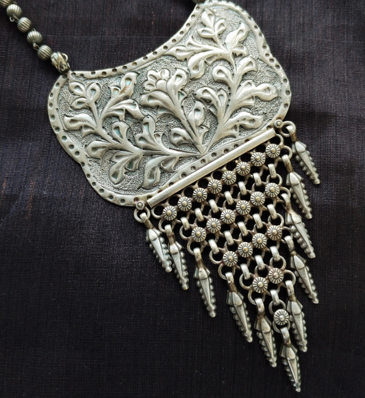 Advaita Handcrafts Antique Brass Jhalar Long Necklace.