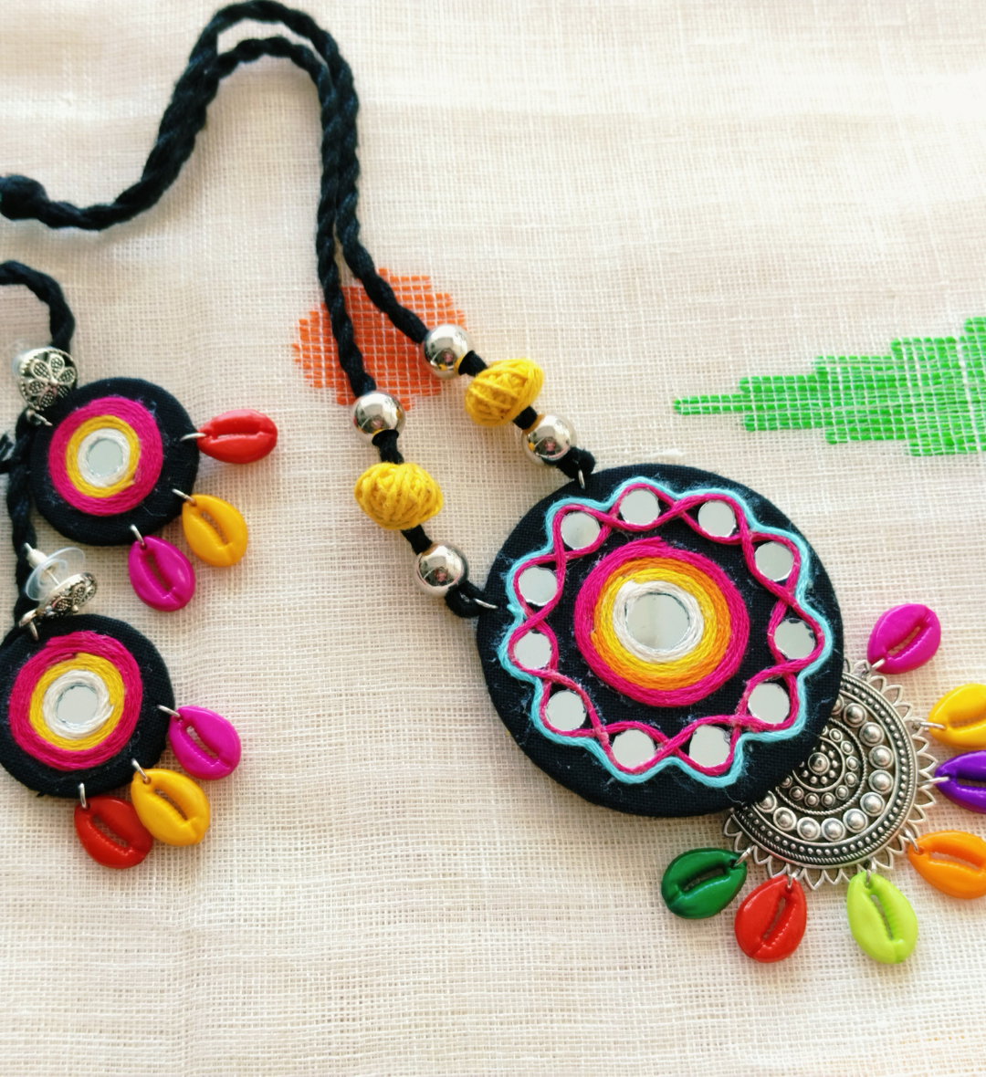 Navratri Special Sitara Fabric Necklace Set.