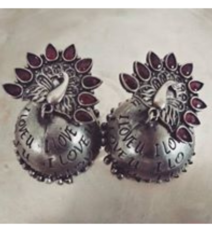 Brass Antique silver finish high quality statement jhumkas