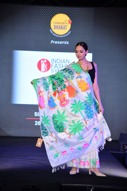 Hand-painted Pichwai Shrinathji Kerala pure tassar silk Designer Saree