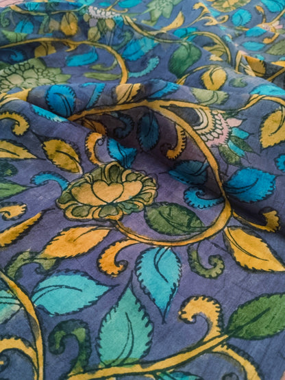 Purple Hand-painted Krishna Kalamkari Dupatta/ Stole - Indian Art Heritage Product
