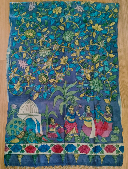 Purple Hand-painted Krishna Kalamkari Dupatta/ Stole - Indian Art Heritage Product
