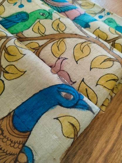 Kalamkari Hand Painted Tassar Silk Dupatta/Stole - Tree of Life -  Indian Art Heritage Product