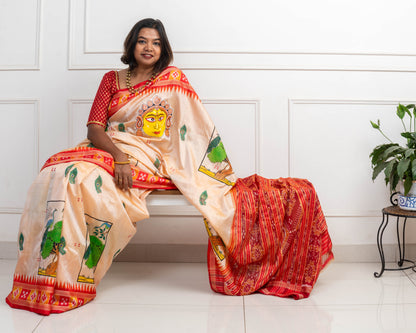 Pure Mulberry Silk Patachitra Banashankari (Durga) Saree