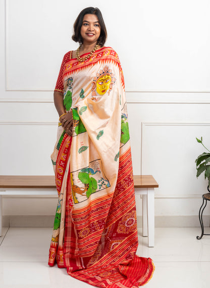 Pure Mulberry Silk Patachitra Banashankari (Durga) Saree