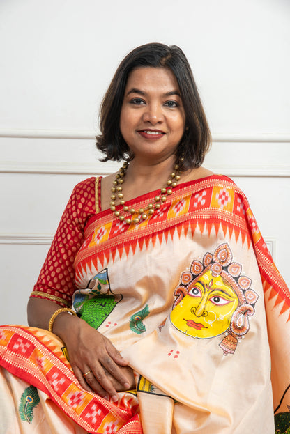 Pure Mulberry Silk Patachitra Banashankari (Durga) Saree