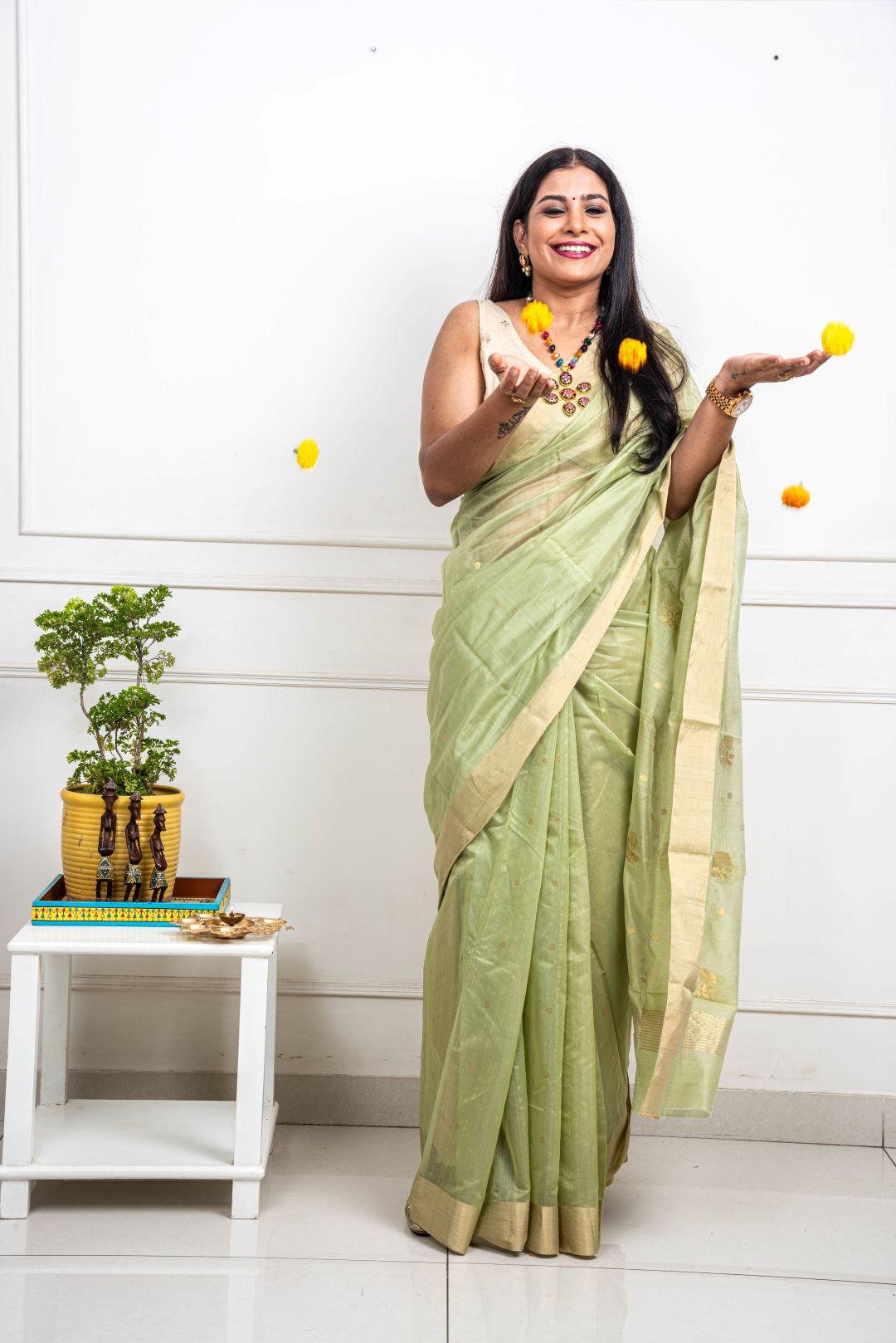 Chanderi silk cotton saree - Green