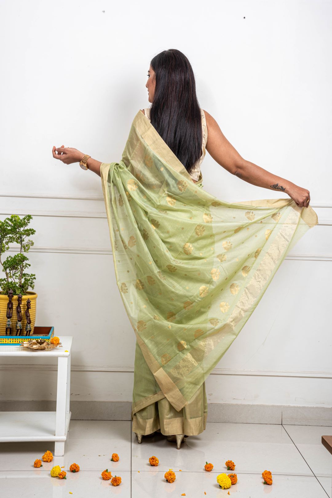 Chanderi silk cotton saree - Green