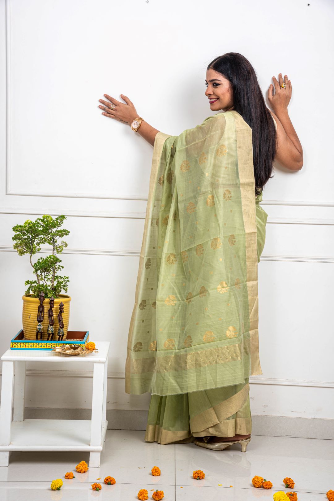 Chanderi silk cotton saree - Green