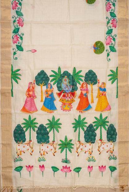 Hand-painted Pichwai Shrinathji Kerala pure tassar silk Designer Saree
