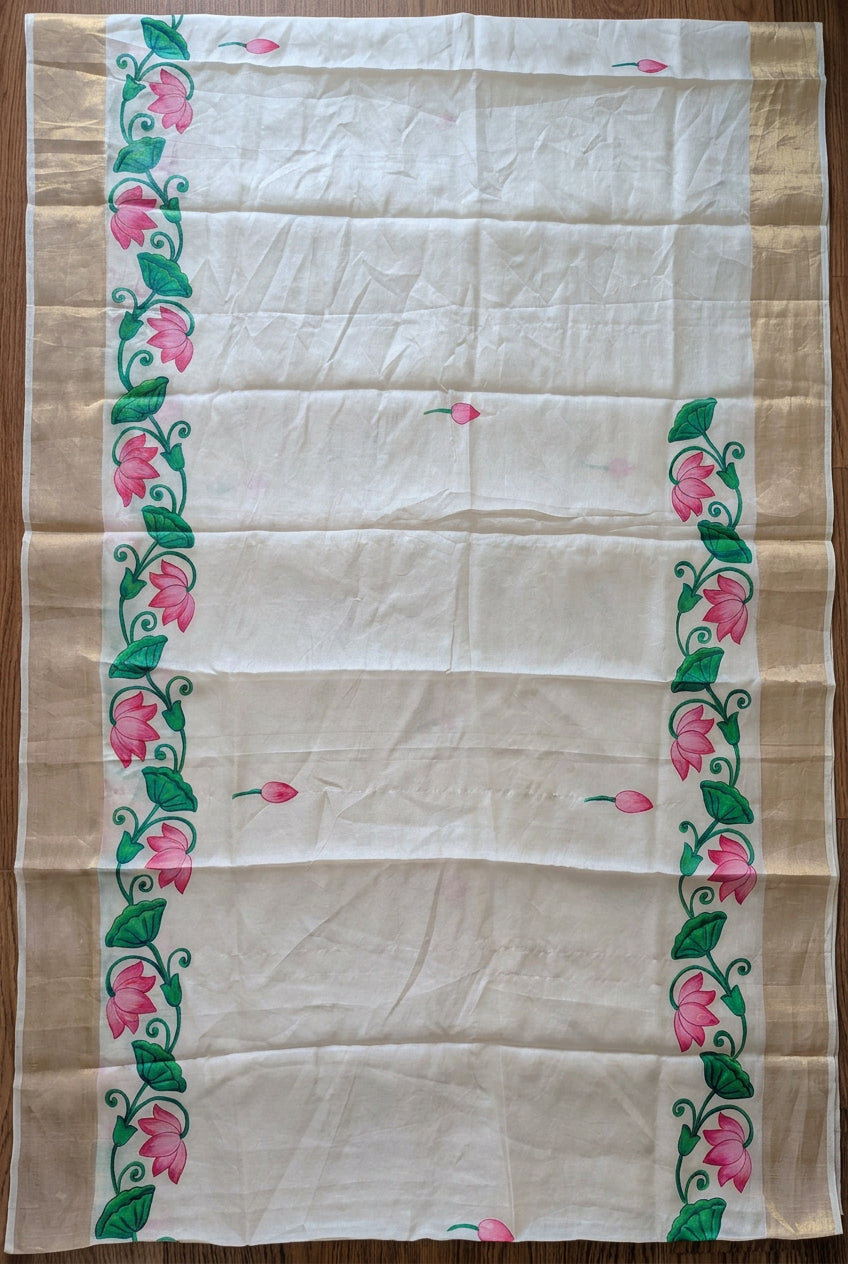Hand-painted Pichwai Shrinathji Kerala pure tassar silk Designer Saree