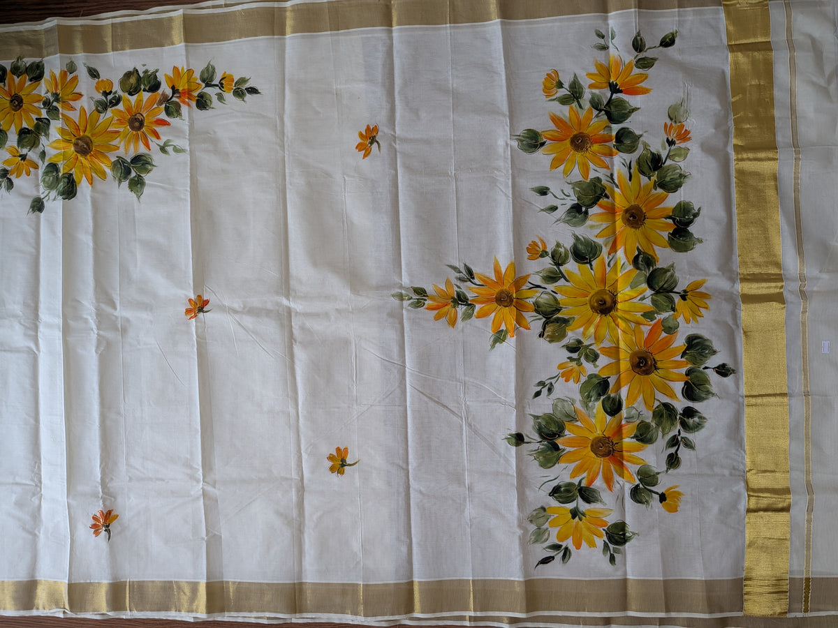 Kerala Cotton Saree Summer Sunflowers