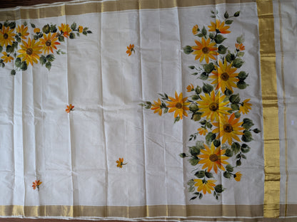 Kerala Cotton Saree Summer Sunflowers