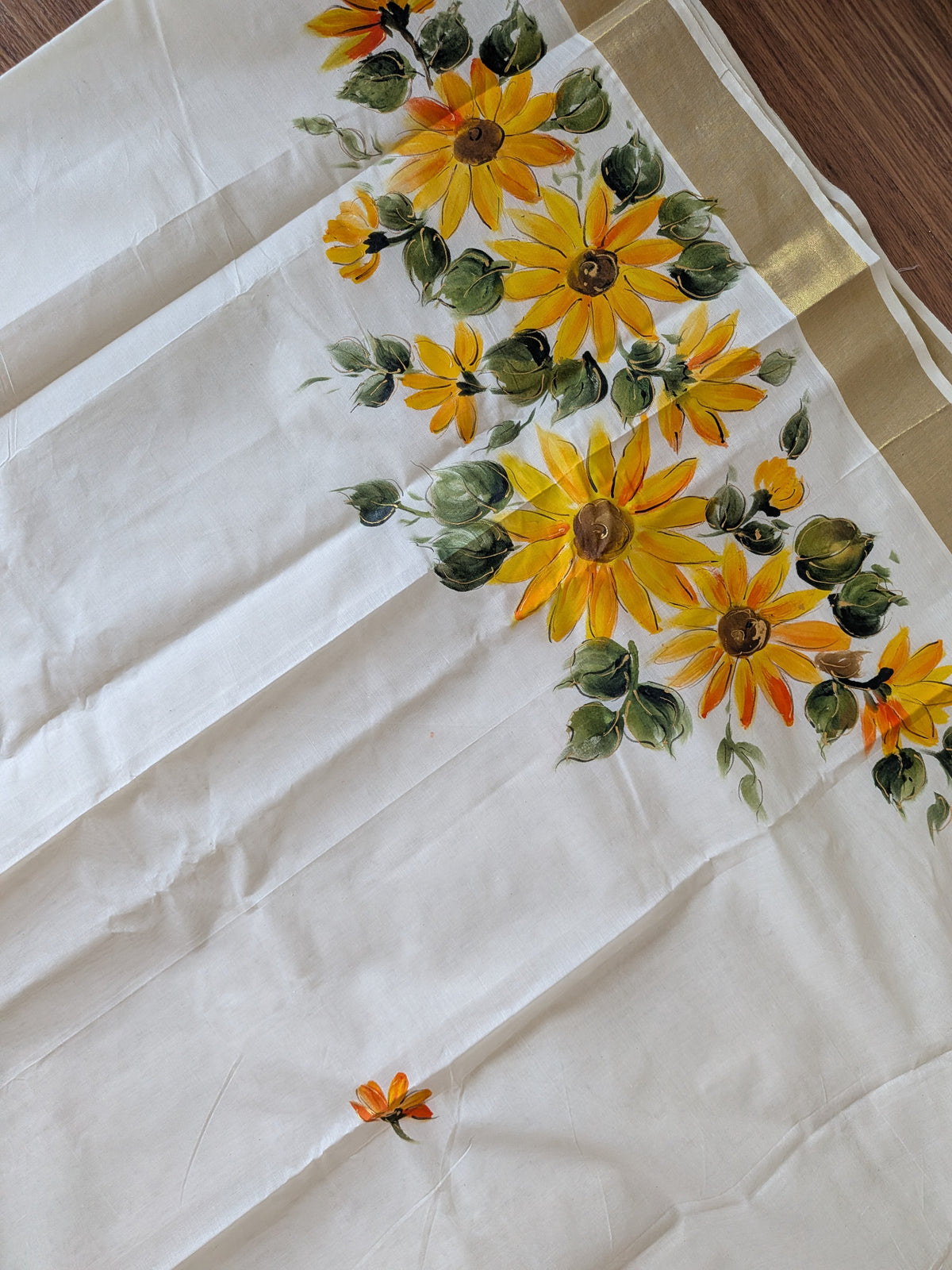 Kerala Cotton Saree Summer Sunflowers
