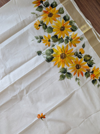 Kerala Cotton Saree Summer Sunflowers