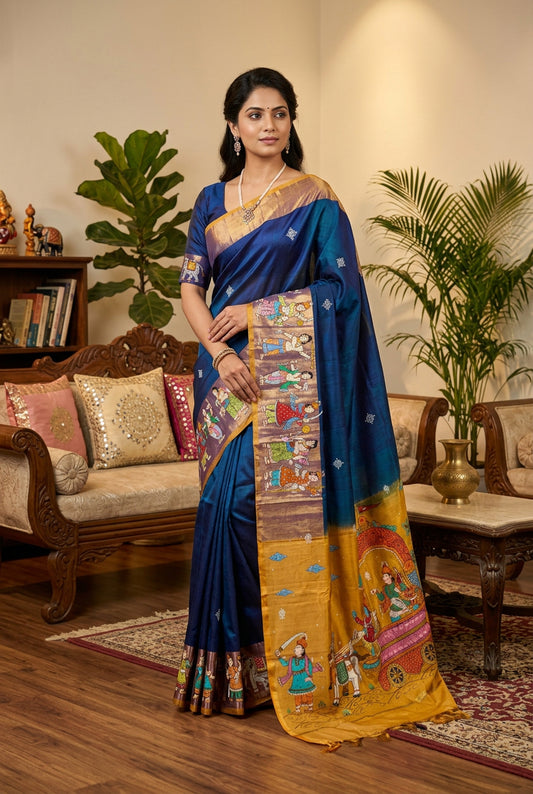 Kurukshetra Krishna Arjun Saree in Upada Silk with blouse piece